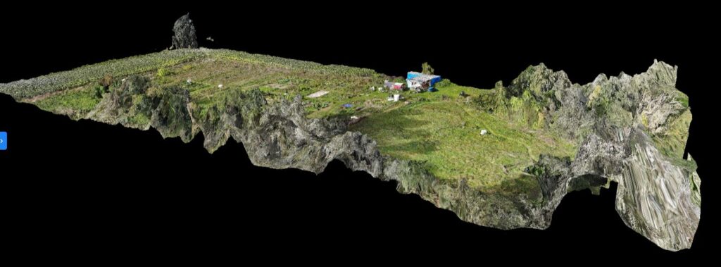 Aus von einer Drohne aufgenommenen Luftbildern genertiertes 3D-Bild eines kommenden Wald